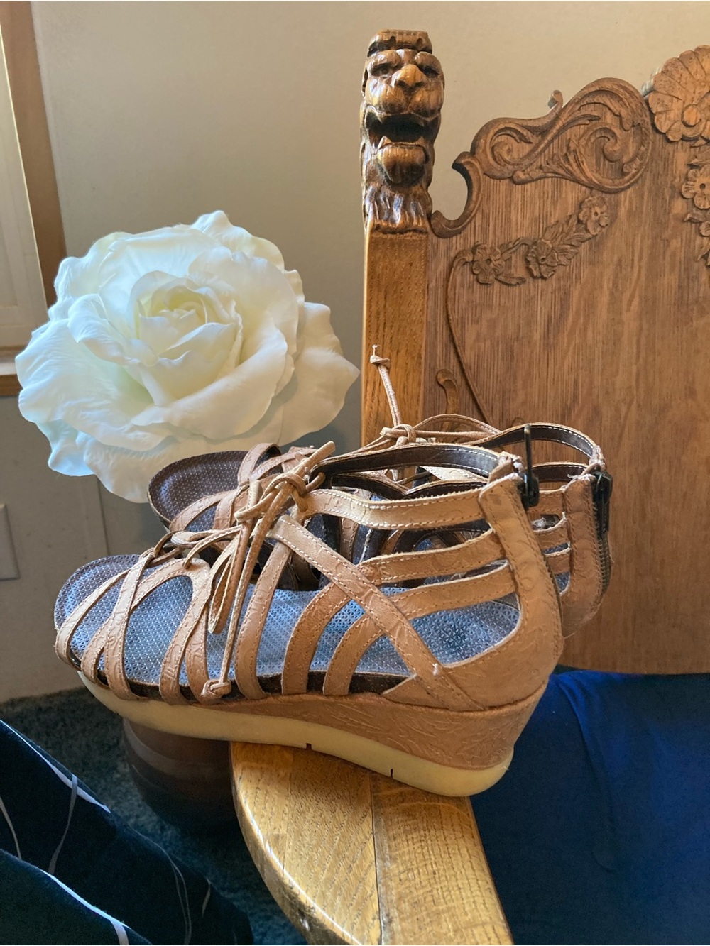 OTBT Tan Strappy Lace-Up Wedge Sandals